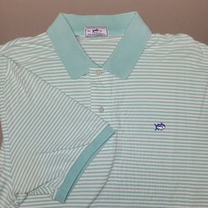 Southern Tide Mens XL Skip Jack Golf Polo Shirt Seafoam Green White Striped